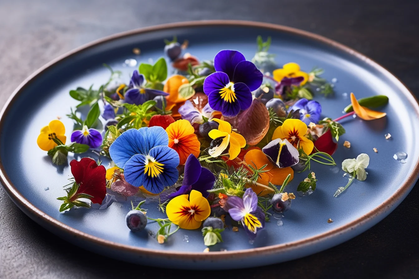 assiette de fleurs comestibles