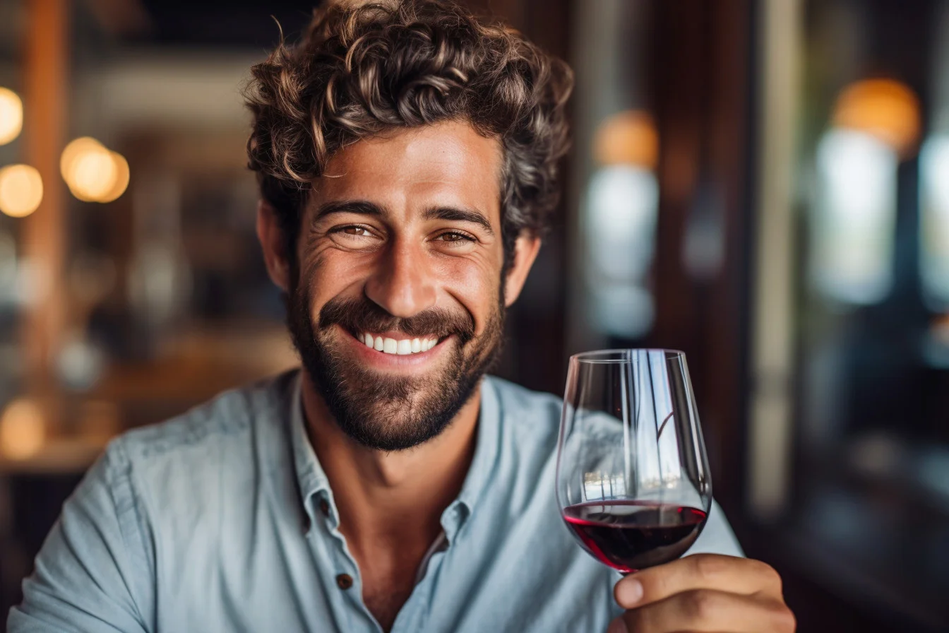 homme avec un verre de vin rouge