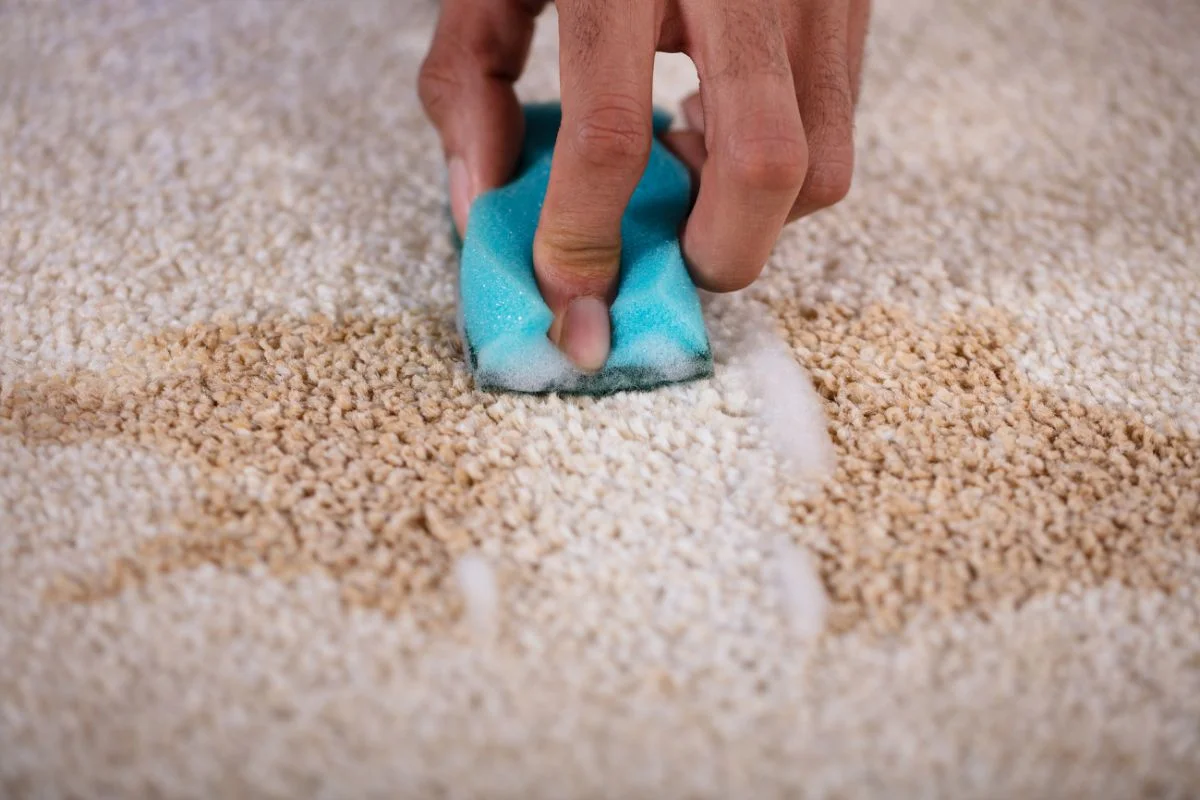 nettoyage d'une tache sur un tapis avec un détachant naturel