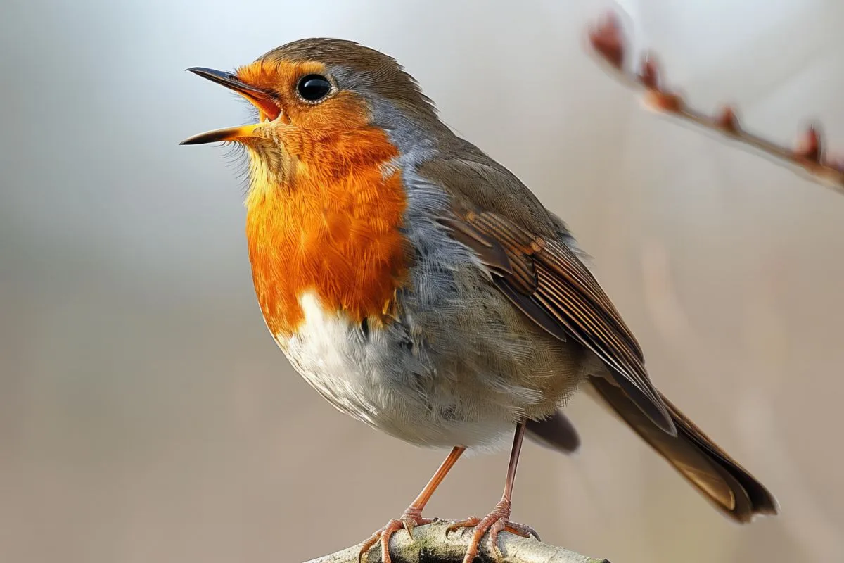 gros plan sur un rouge-gorge qui chante