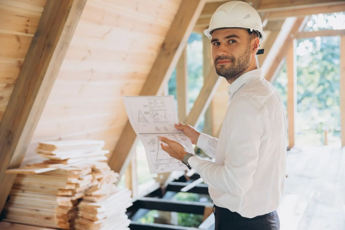 architecte d'une maison en bois en construction