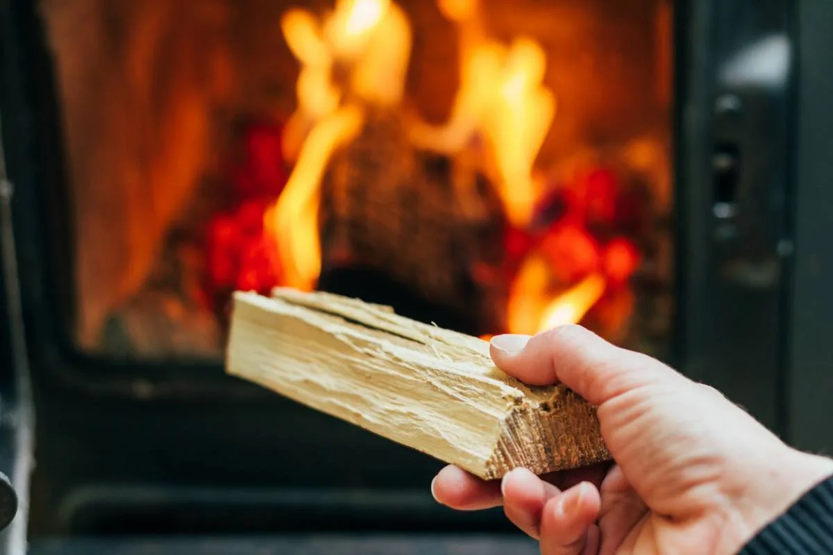 mettre une buche dans un poêle à bois