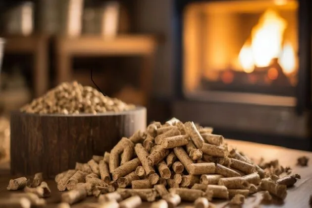 granulés de bois devant un poêle